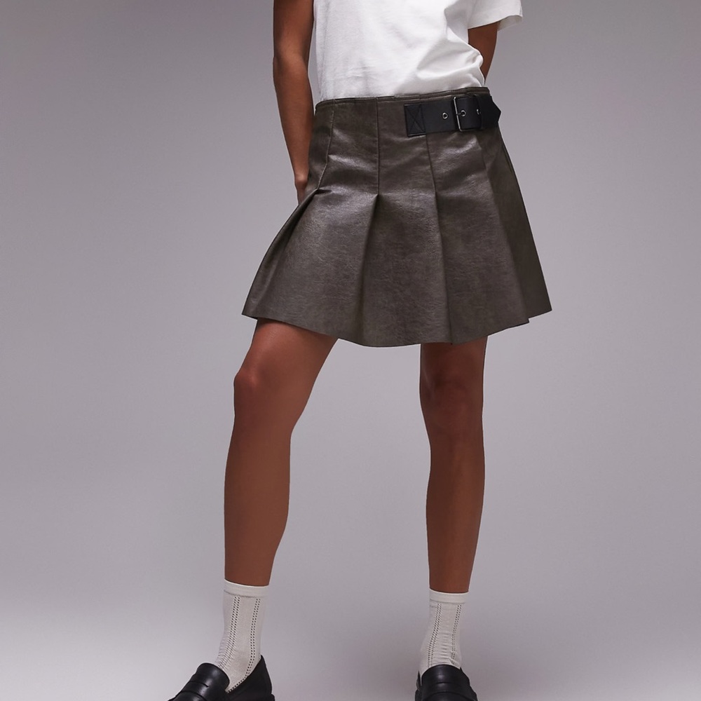 topshop faux leather pleated skirt
